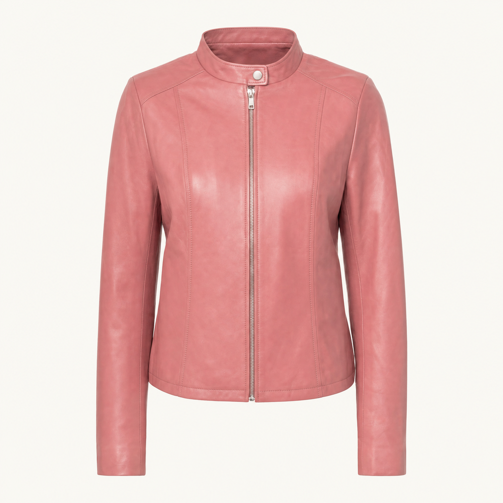 Women's Fitted Faux Leather Jacket — Pink — front product view