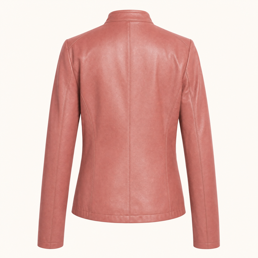 Women's Fitted Faux Leather Jacket — Pink — rear product view
