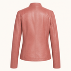 Women's Fitted Faux Leather Jacket — Pink — rear product view