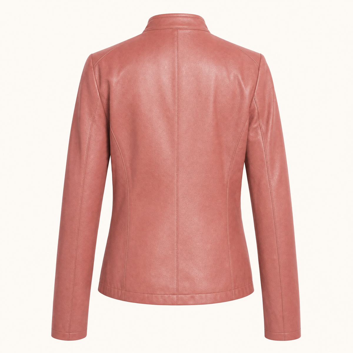Women's Fitted Faux Leather Jacket — Pink — rear product view
