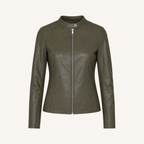Women's Fitted Faux Leather Jacket — Olive Green — front product view