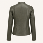 Women's Fitted Faux Leather Jacket — Olive Green — rear product view