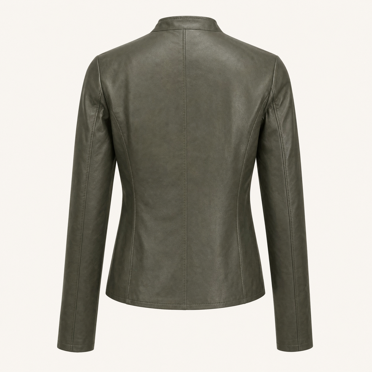 Women's Fitted Faux Leather Jacket — Olive Green — rear product view