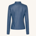 Women's Fitted Faux Leather Jacket — Denim Blue — rear product view