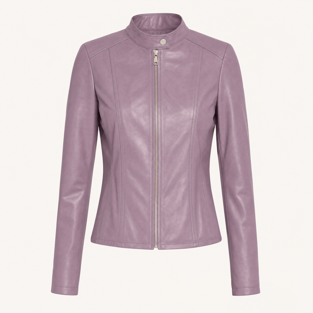 Women's Fitted Faux Leather Jacket — Light Purple — front product view