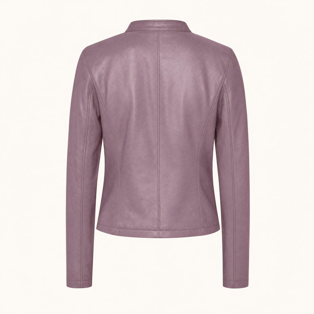 Women's Fitted Faux Leather Jacket — Light Purple — rear product view