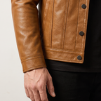 Men's Faux Leather Trucker Jacket with Flap Pockets