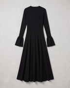 Women's V-Neck Bell-Sleeve Knit Maxi Dress in Black — product back