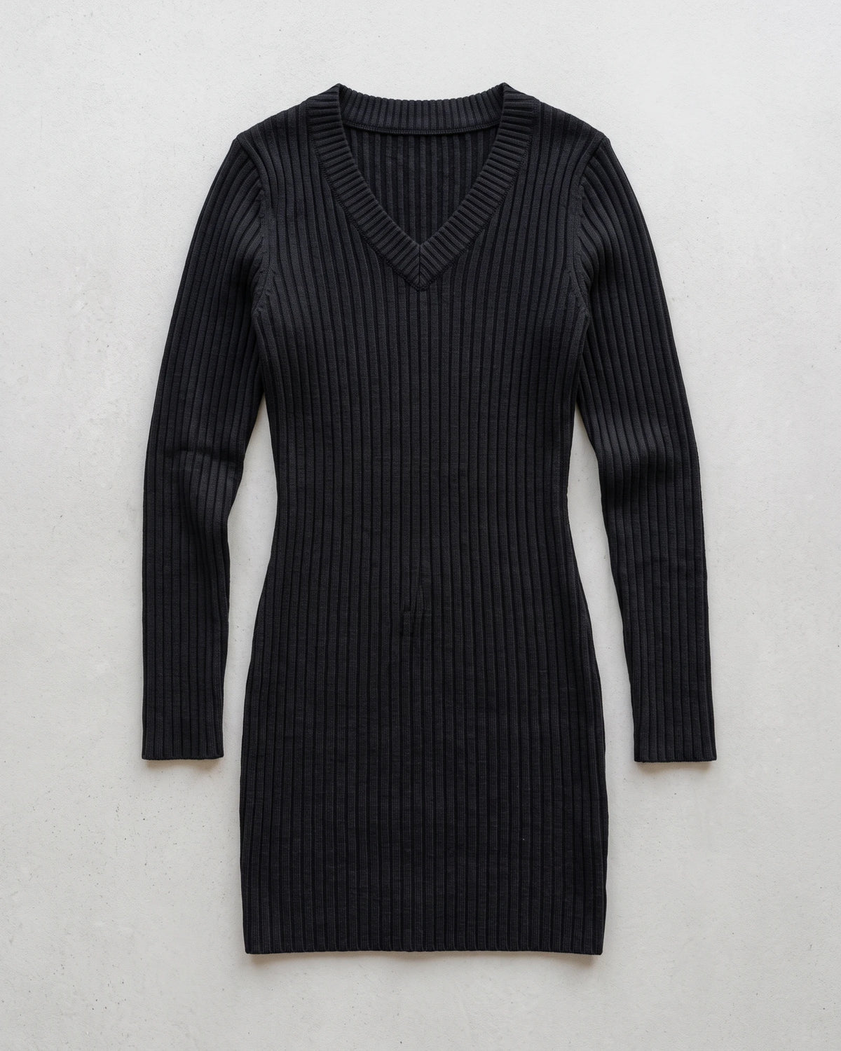 Women's V-Neck Ribbed Mini Sweater Dress in Black — product front