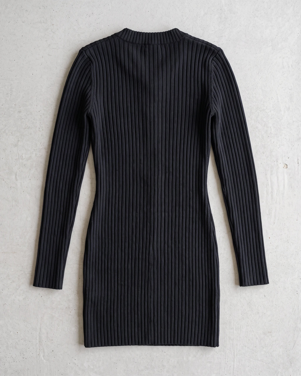 Women's V-Neck Ribbed Mini Sweater Dress in Black — product back