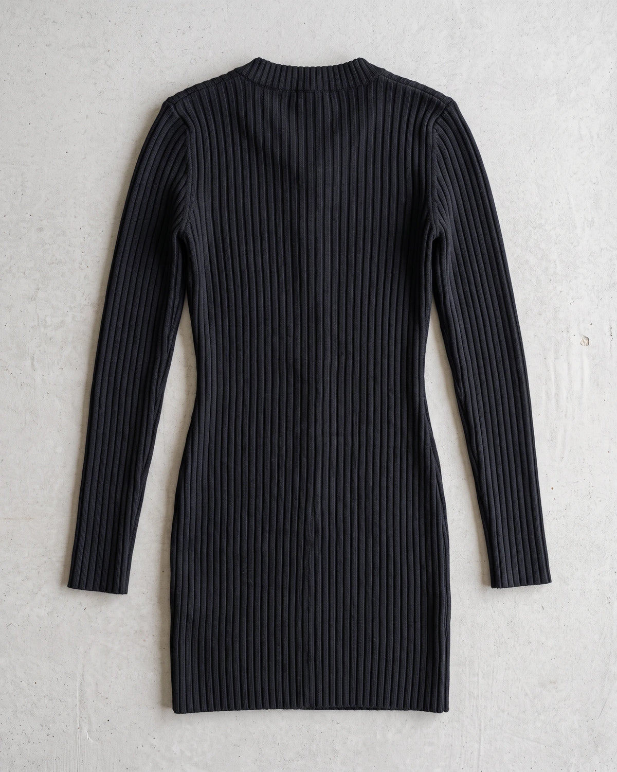 Women's V-Neck Ribbed Mini Sweater Dress in Black — product back