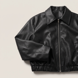 Women's Relaxed Leather-Look Zip Bomber Jacket – Black – rear or detail product view