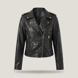 Women's Black Cropped Faux Leather Biker Jacket – Black – front product view