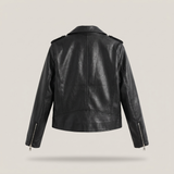 Women's Black Cropped Faux Leather Biker Jacket – Black – rear or detail product view