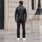 Men's Rhodes Vintage Leather Moto Jacket — Black/White — full-body-back