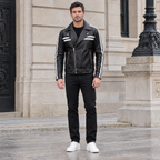 Men's Rhodes Vintage Leather Moto Jacket — Black/White — full-body-front