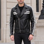 Men's Rhodes Vintage Leather Moto Jacket — Black/White — hero
