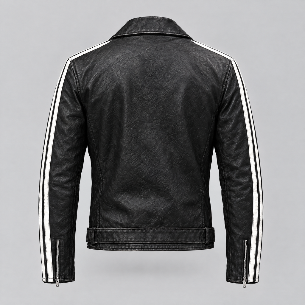 Men's Rhodes Vintage Leather Moto Jacket — Black/White — product-back