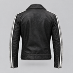 Men's Rhodes Vintage Leather Moto Jacket — Black/White — product-back
