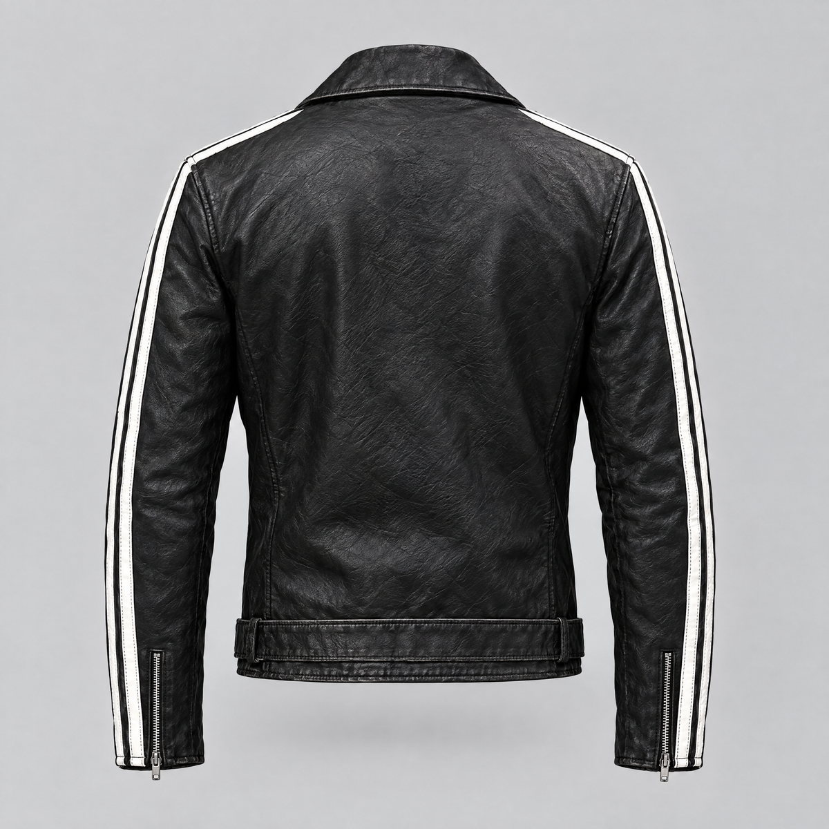 Men's Rhodes Vintage Leather Moto Jacket — Black/White — product-back