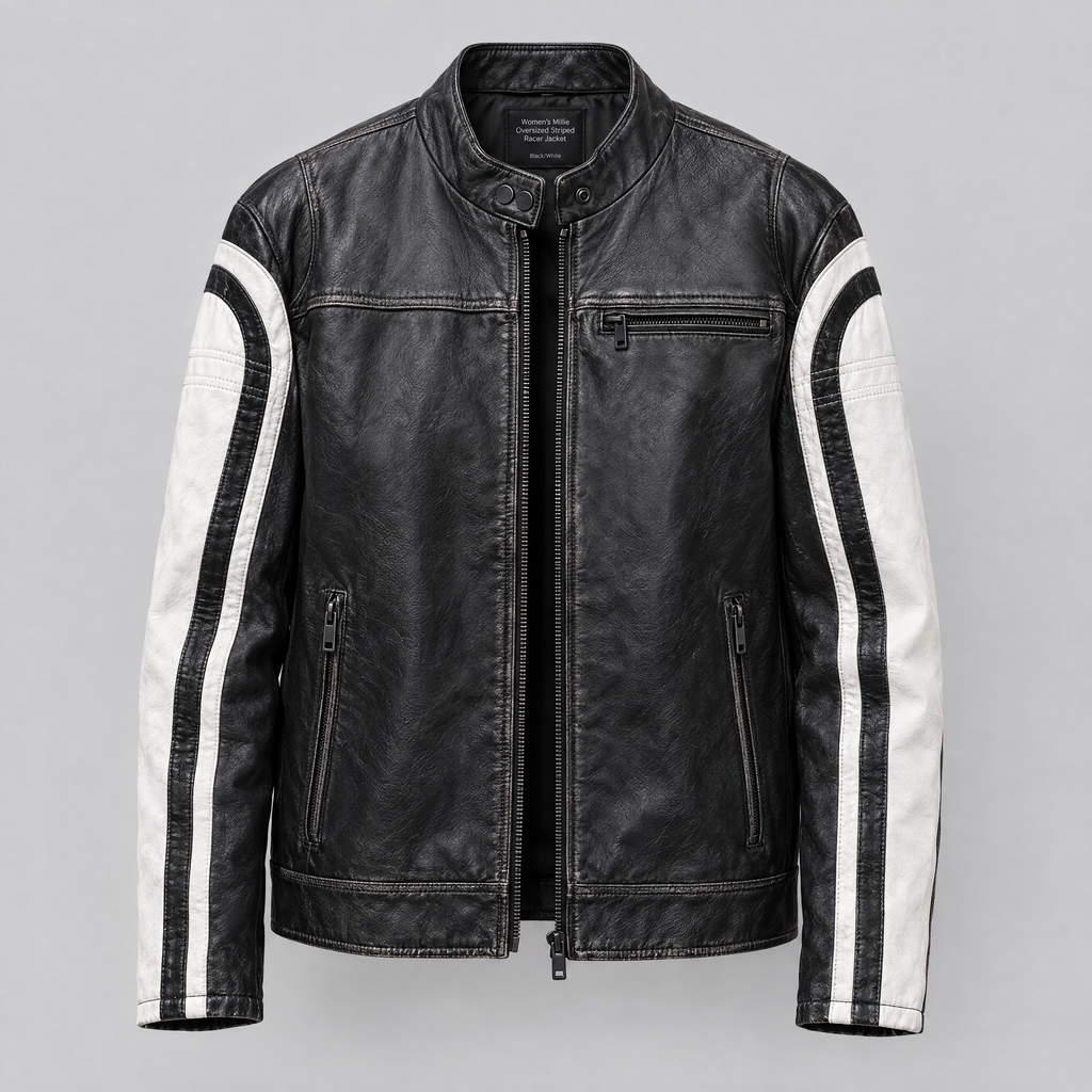 Women's Millie Oversized Striped Racer Jacket — Black/White — product-front