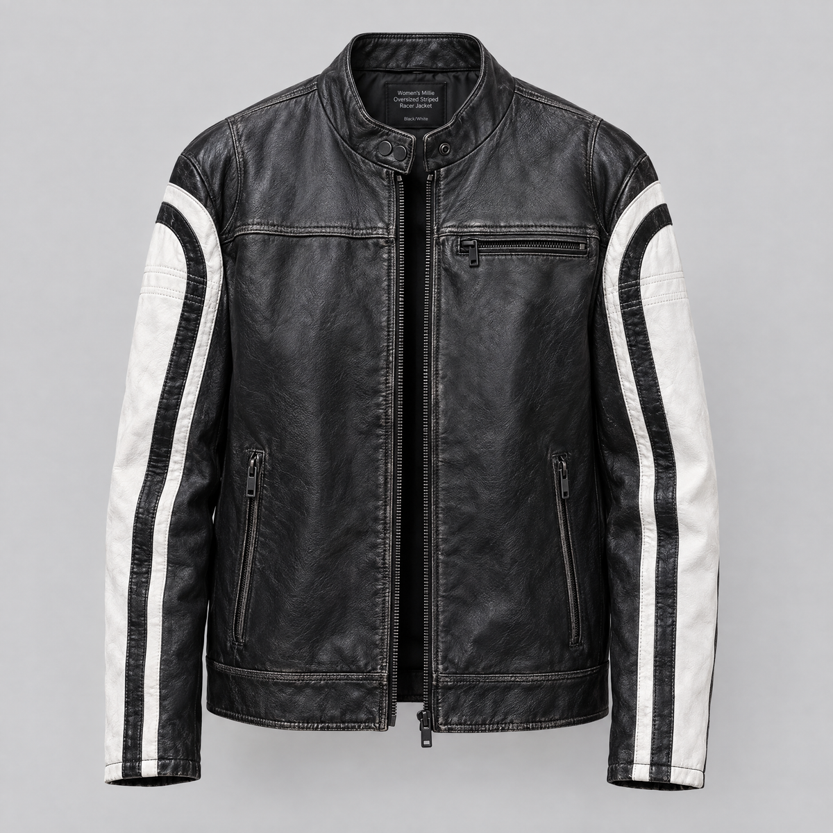 Women's Millie Oversized Striped Racer Jacket — Black/White — product-front