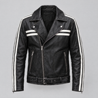 Men's Rhodes Vintage Leather Moto Jacket — Black/White — product-front