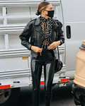 Noelle women's cropped black leather moto jacket with wide lapels