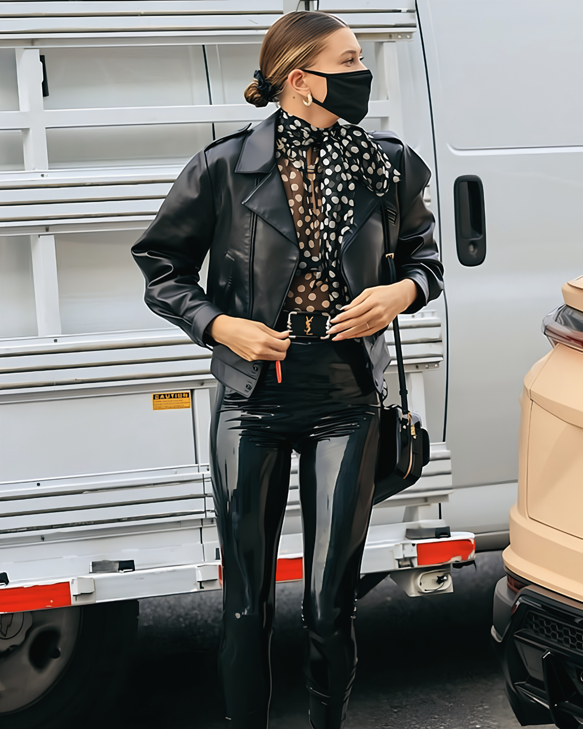 Noelle women's cropped black leather moto jacket with wide lapels