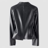 Women's fitted faux leather jacket rear view