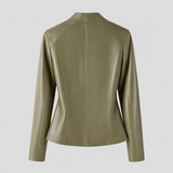 Women's fitted faux leather jacket rear view