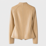 Women's fitted faux leather jacket rear view