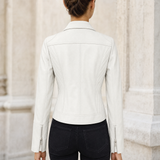 Women's Slim-Fit Lapel Faux Leather Moto Jacket