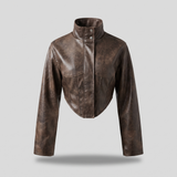 Corset-panel faux leather jacket — front product view