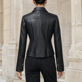 Women's Slim-Fit Lapel Faux Leather Moto Jacket