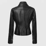 Women's Slim-Fit Lapel Faux Leather Moto Jacket
