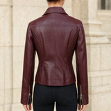 Women's Slim-Fit Lapel Faux Leather Moto Jacket