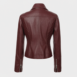 Women's Slim-Fit Lapel Faux Leather Moto Jacket