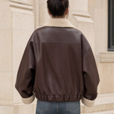 Women's Brown Fleece-Trim Aviator Jacket