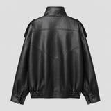 Women's Relaxed Stand-Collar Faux Leather Moto Jacket