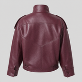 Women's Relaxed Stand-Collar Faux Leather Moto Jacket