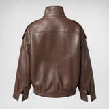 Women's Relaxed Stand-Collar Faux Leather Moto Jacket