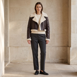 Cropped fleece-trim jacket — Dark Brown