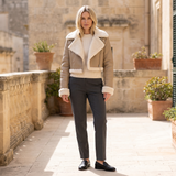 Cropped fleece-trim jacket — Khaki