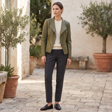 Fitted stitched-lapel faux leather jacket — Olive Green