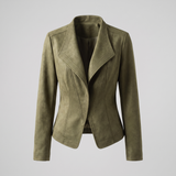 Fitted stitched-lapel faux leather jacket — Olive Green