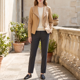 Fitted stitched-lapel faux leather jacket — Apricot