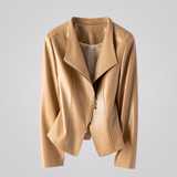 Fitted stitched-lapel faux leather jacket — Apricot
