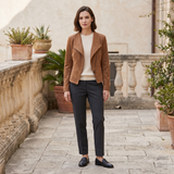 Fitted stitched-lapel faux leather jacket — Coffee