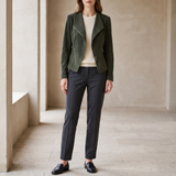 Fitted stitched-lapel faux leather jacket — Suede-Look Green